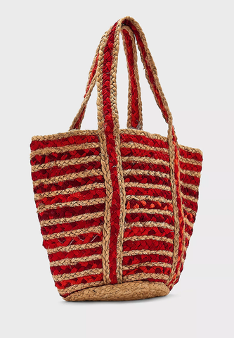 Red Jute Tote basket bag