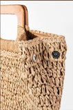 Straw tomato bag with wood handle White