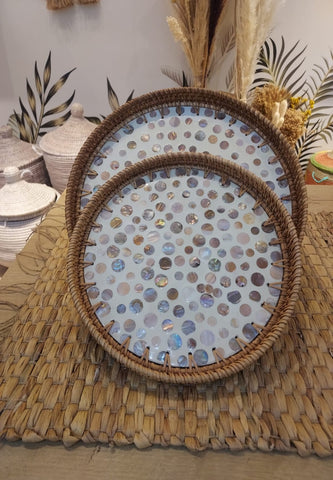 flower Design Mother of pearl Tray (set of 2)