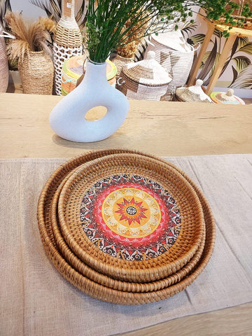 Hand painted rattan tray