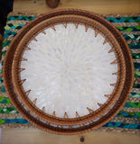Round rattan tray with mother of pearl flower design set of 2