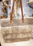 Paper straw bags with tassel White