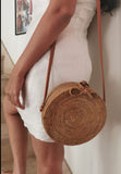 Rattan Cane Sling Bag with leather strap