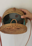 Rattan Cane Sling Bag with leather strap