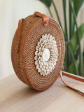 Moti Rattan Bag - Brown (white shells)