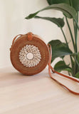 Moti Rattan Bag - Brown (white shells)