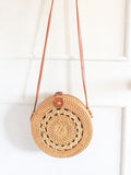 Rattan Cane Sling Bag with leather strap