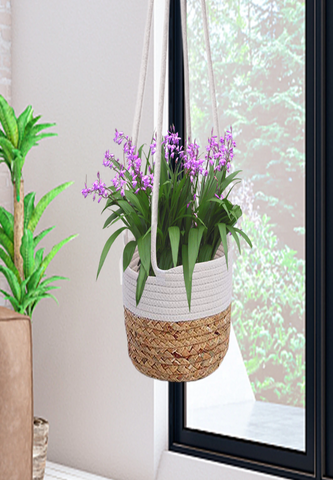 Decorative Hanging Planter Basket with Natural Jute Cotton Cord