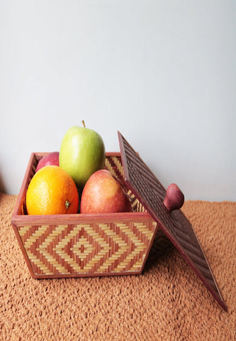 Bamboo Striped Basket with Lid