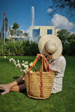 Jute tote bag with multicolor straps