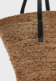 Jute basket bag with leather strap