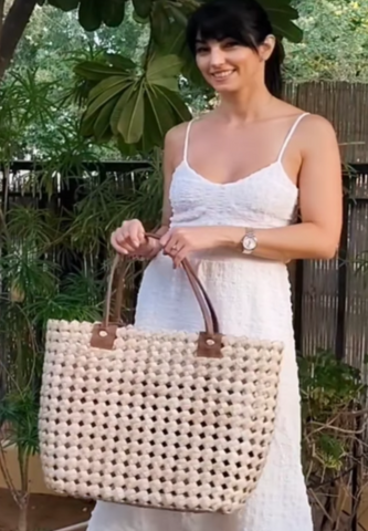 Palm Leaf Picnic Shopping Bag white color